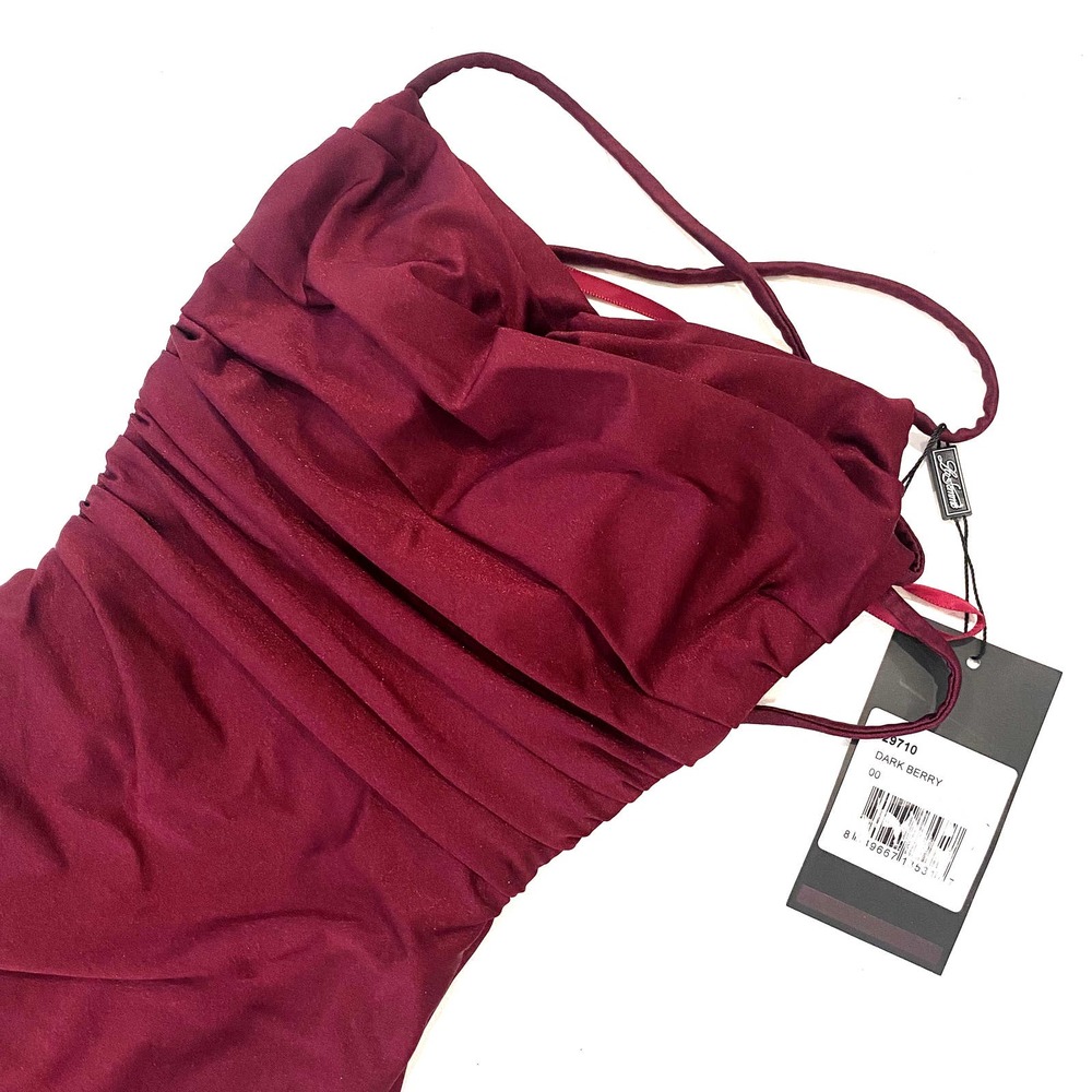 La Femme 29710 Square Neck Shiny Jersey Gown Sz 00 Dark Berry - Picture 6 of 7